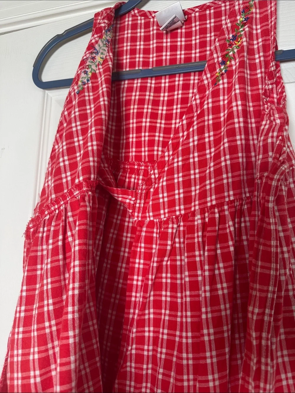 Vintage 90s osh kosh Red Plaid Wrap-Style cotton Kids Dress with Tie size 6x